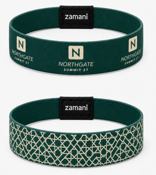 Delegate band, logo on the front face and a geometric pattern on the reverse