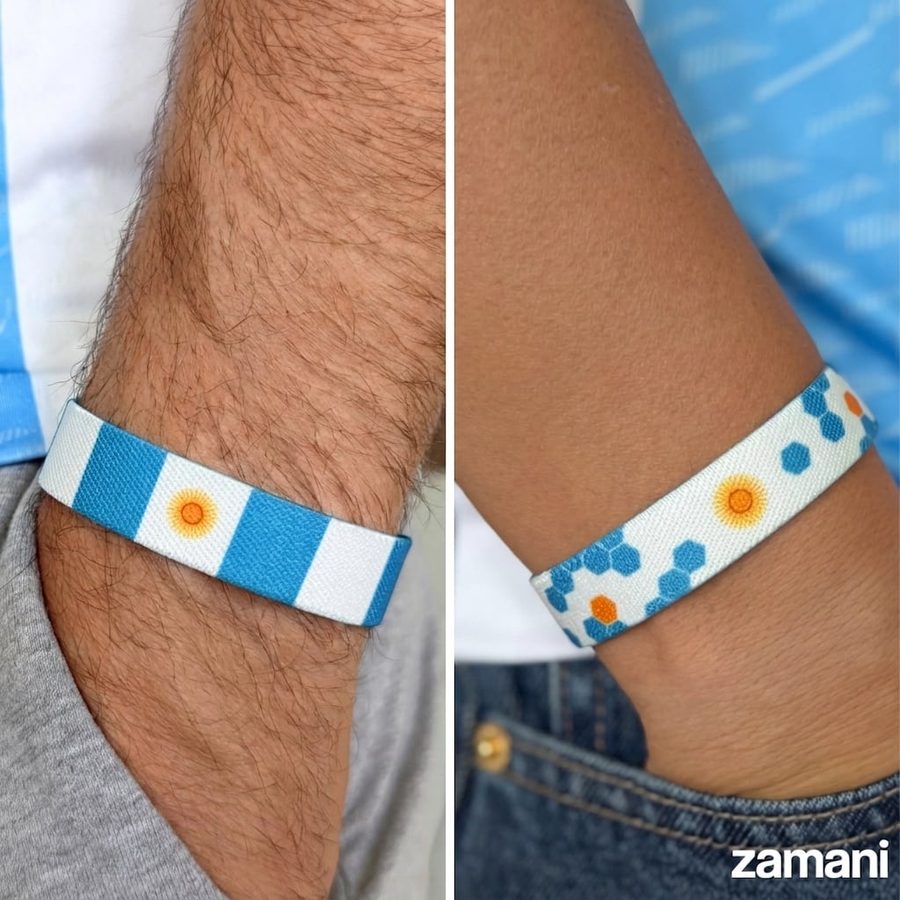 The Argentina band worn, showing both of its printed faces