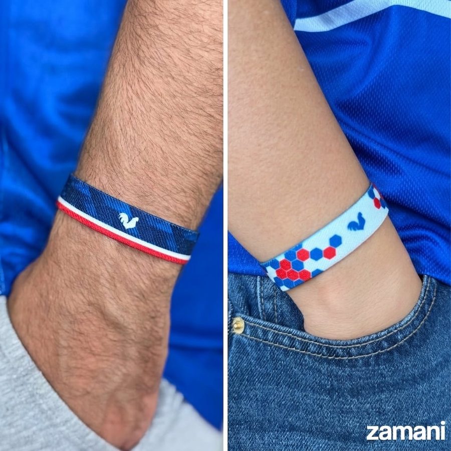 The France band worn, showing both of its printed faces